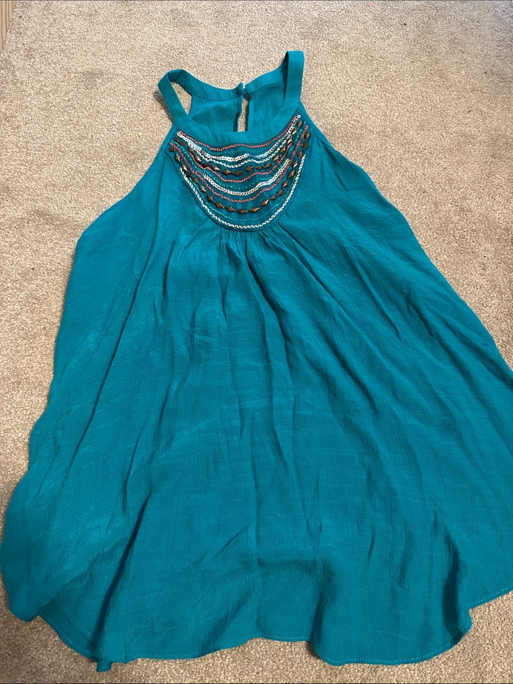 Teal Embellished Halter Tank Top - Brand Unknown
